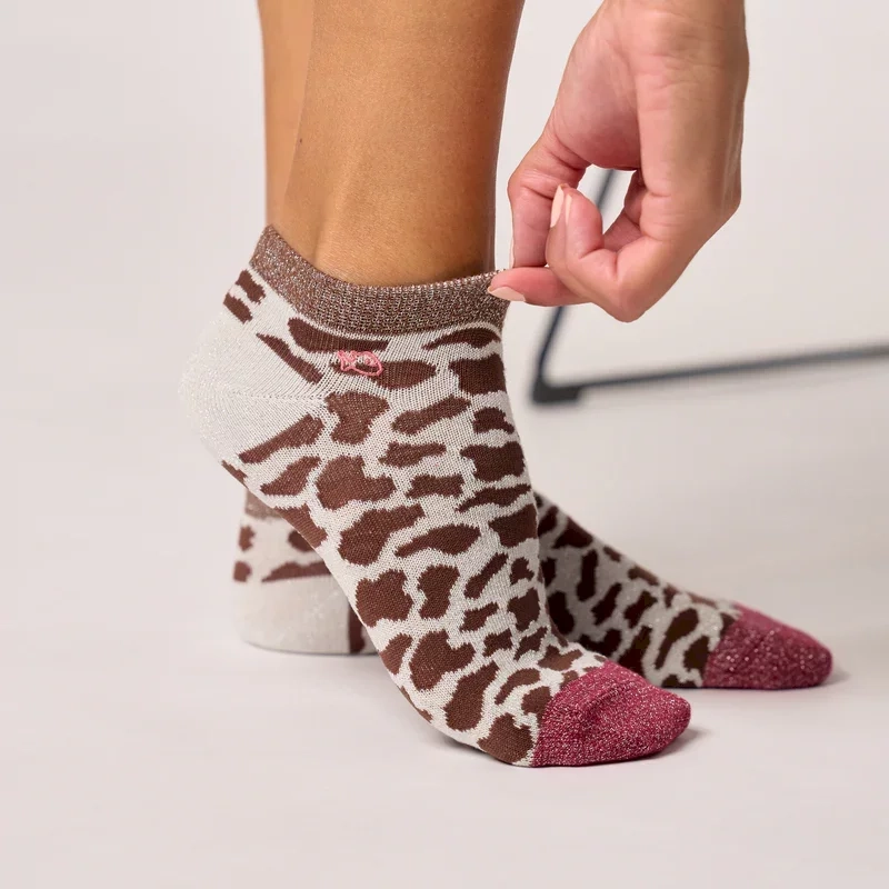 Socquettes pailletées en coton peigné vache - Marron 37-40