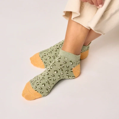 Socquettes pailletées en coton peigné léopard - Vert clair 37-40