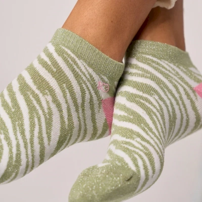 Socquettes pailletées en coton peigné zèbre - Vert et blanc 37-40