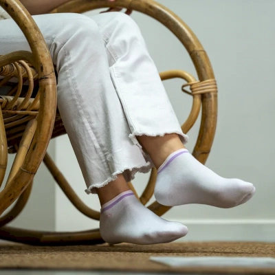 Socquettes en coton peigné Unies - Blanc et rose Taille 37-40