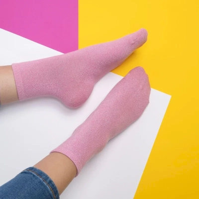 Chaussettes pailletées en coton peigné Unies - Rose pêche