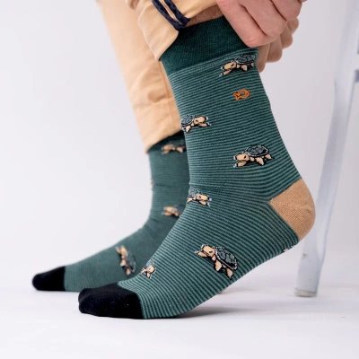 Chaussettes en coton peigné Animaux - Tortue Taille 41-46