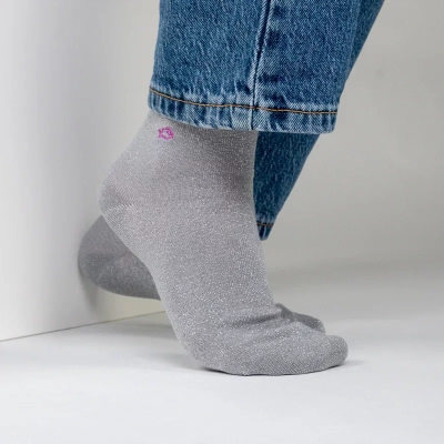 Chaussettes pailletées en coton peigné Unies - Gris Taille 37-40