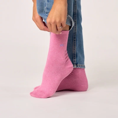 Chaussettes pailletées en coton peigné unies - Rose 37-40