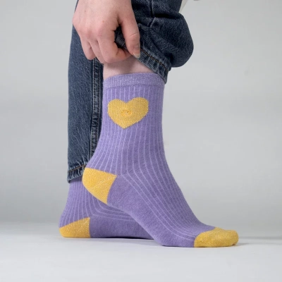 Chaussettes en coton peigné Coeur - Violet Taille 37-40