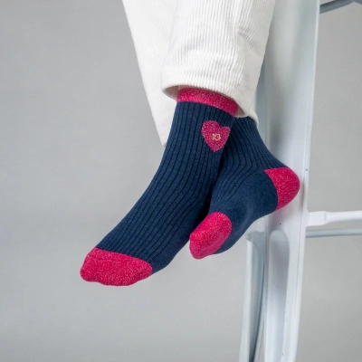 Chaussettes en coton peigné Coeur - Bleu marine Taille 37-40