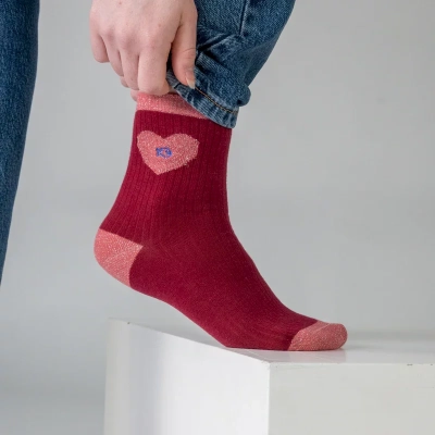 Chaussettes en coton peigné Coeur - Rose foncé Taille 37-40