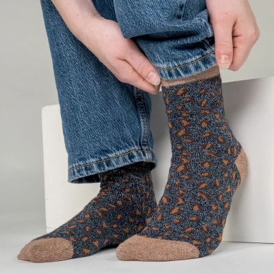 Chaussettes en coton peigné Léopard - Marine et marron Taille 37-40