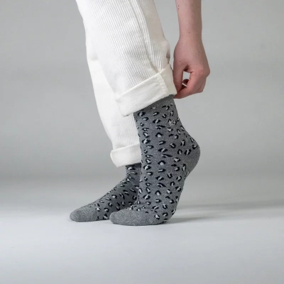 Chaussettes en coton peigné Léopard - Gris Taille 37-40