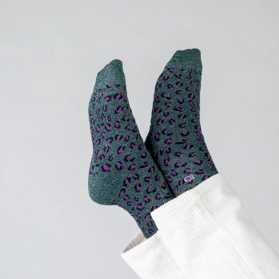 Chaussettes en coton peigné Léopard - Vert et violet Taille 37-40