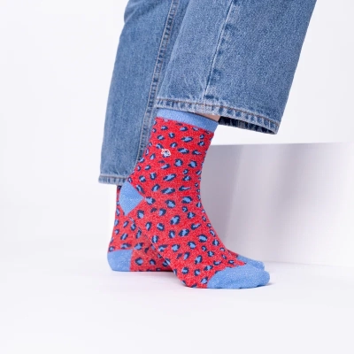 Chaussettes pailletées en coton peigné léopard - Rouge 37-40