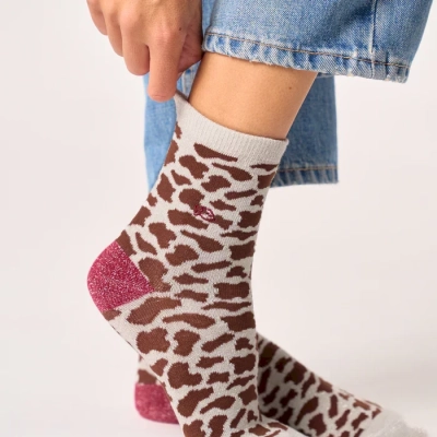 Chaussettes pailletées en coton peigné vache - Marron 37-40