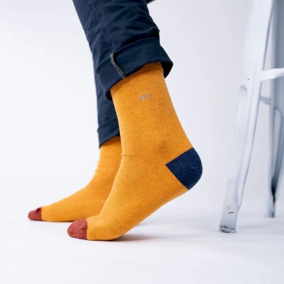 Chaussettes en coton peigné Unies - Moutarde (bleu-rouge) Taille 41-46