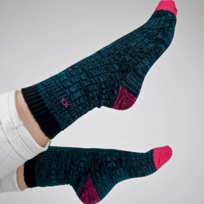 CHAUSSETTES CLUB EN LAINE ET ANGORA VERT-ROSE TAILLE 37-40