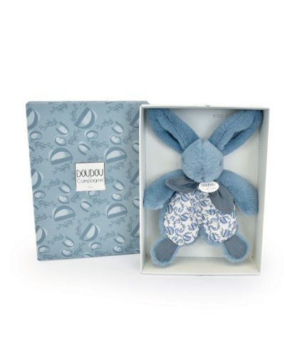 DOUDOU lapin bleu- Doudou plat - 18 cm