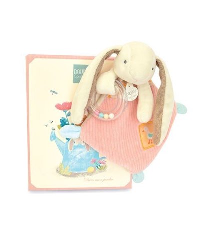 Doudou hochet bebe lapin rose - LAPIN CIBOULETTE - 21 cm